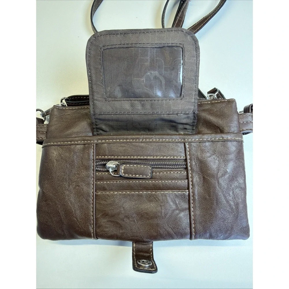 Rosetti Crossbody Organizer Bag Brown Faux Leather Adjustable Strap Y2K